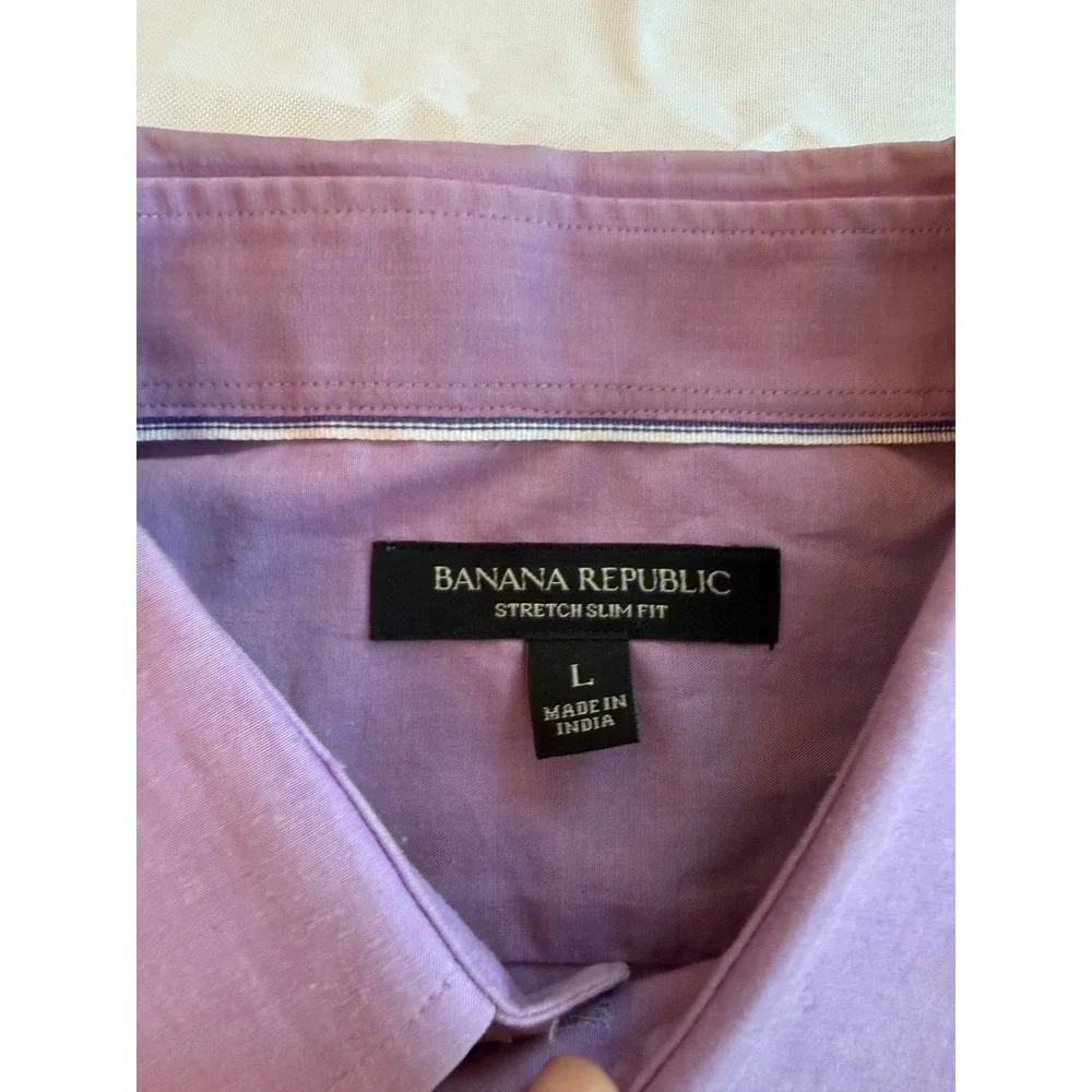 Banana Republic Mens Stretch Slim Fit Dress Shirt Large Purple Office Workwear